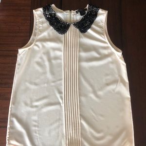 Sleeveless Cream Top/Black Beaded Collar, small